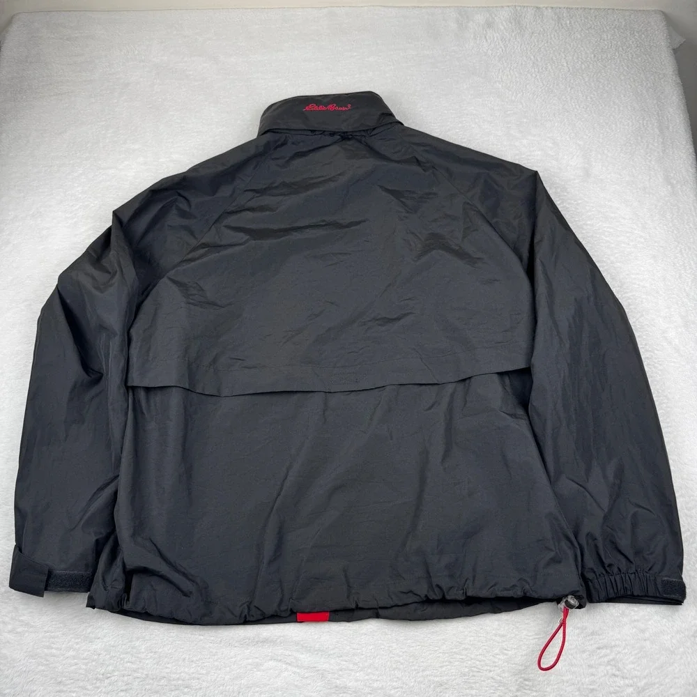 Eddie Bauer Windbreaker Mens XL Black Full Zip Packable Hood Mesh Lined Jacket